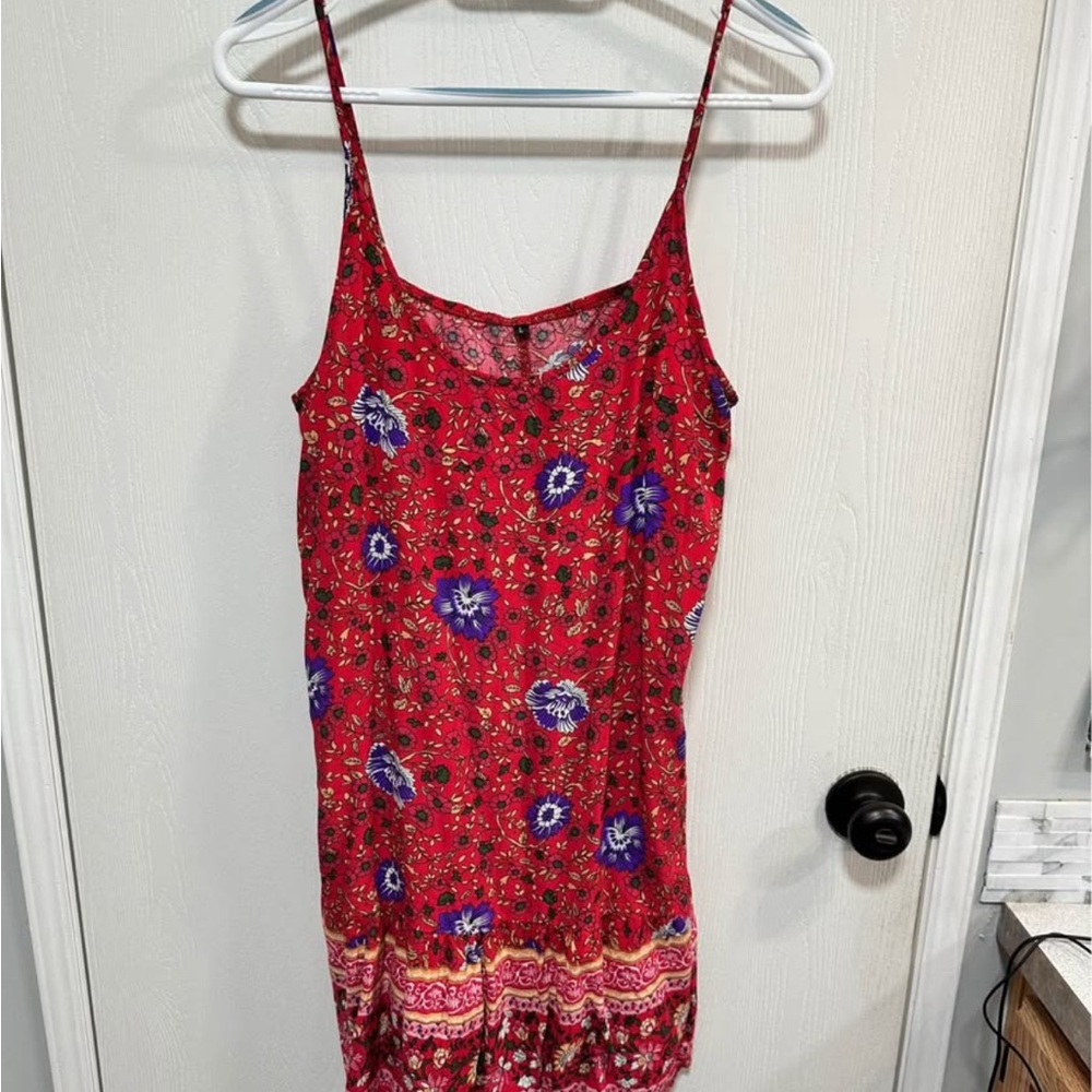 Floral Red Spaghetti Strap Dress
